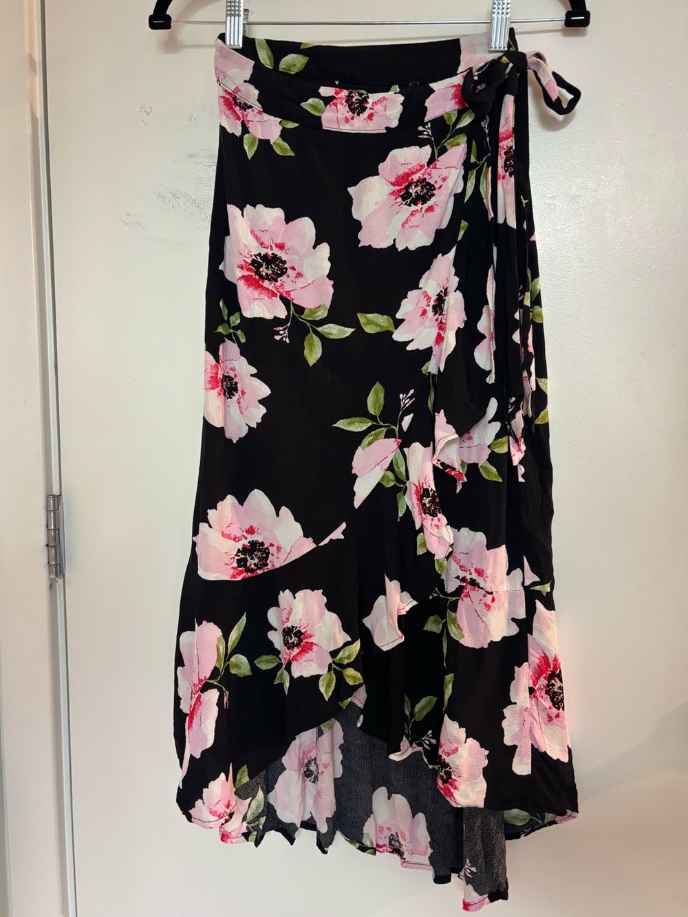 Black Floral Wrap Skirt